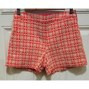Trina Turk Orange and Cream Medallion Lace High Waisted Shorts Size 6 Side Zip